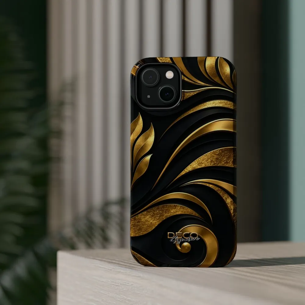 Luxury Textured Black & Gold Inlay DECO Signature MagSafe Impact-Resistant Phone Case