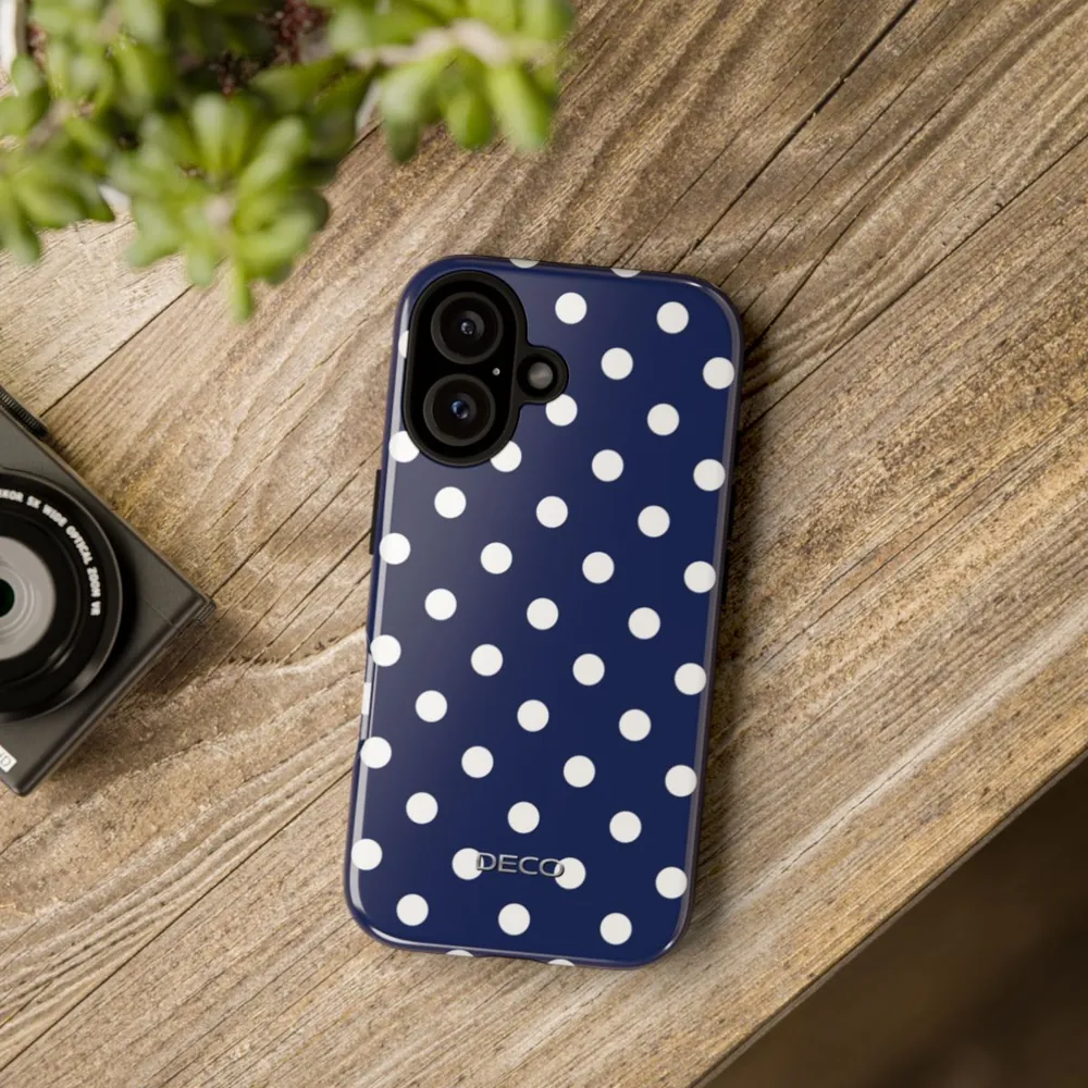 Navy Blue & White Polka Dots Tough Phone Case