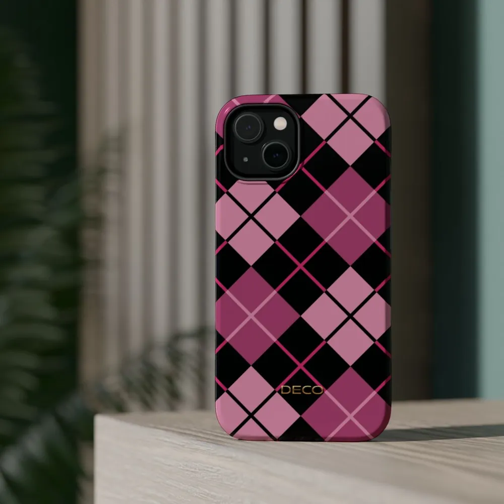 Pink Argyle Plaid MagSafe Impact-Resistant Phone Case