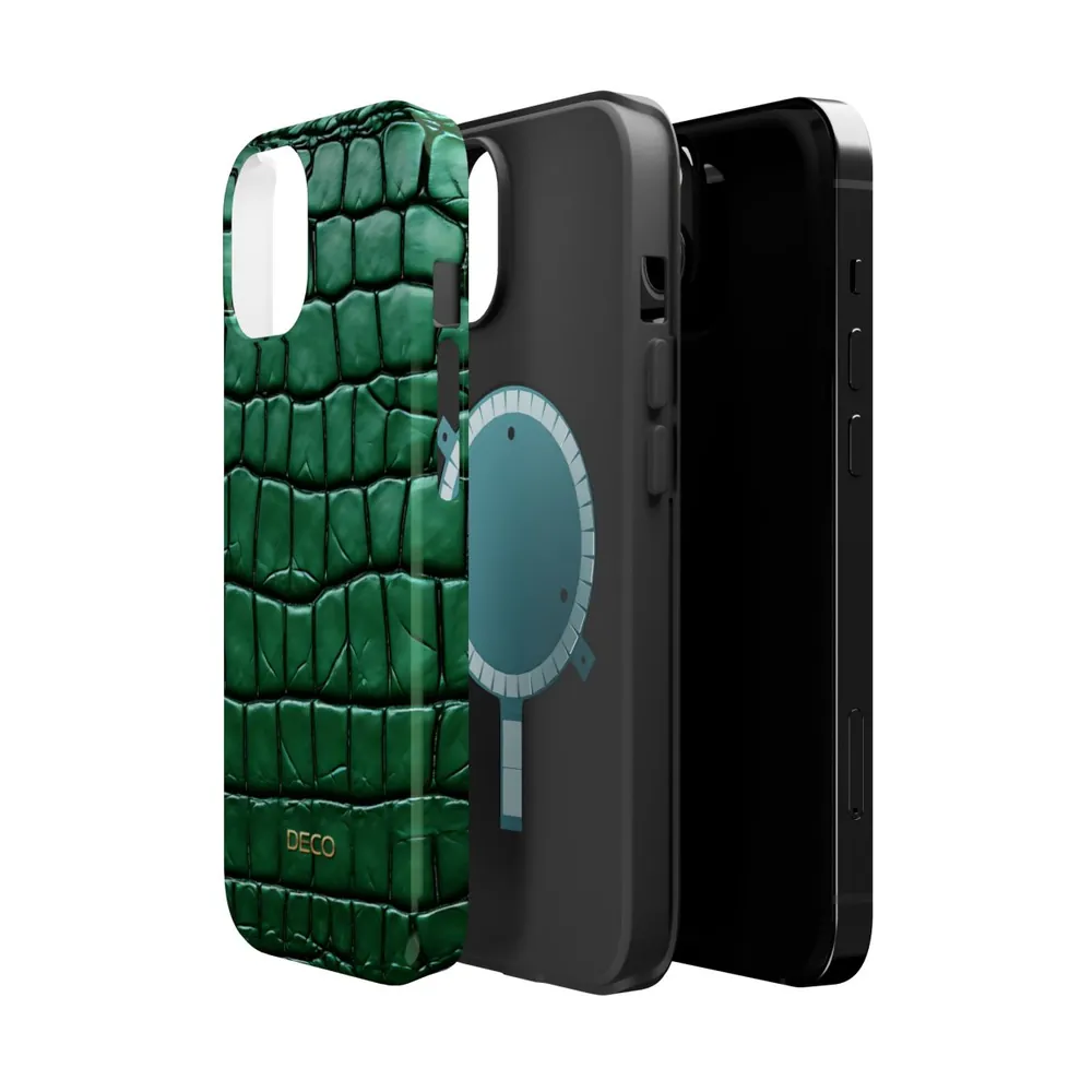 Emerald Alligator Skin MagSafe Impact-Resistant Phone Case
