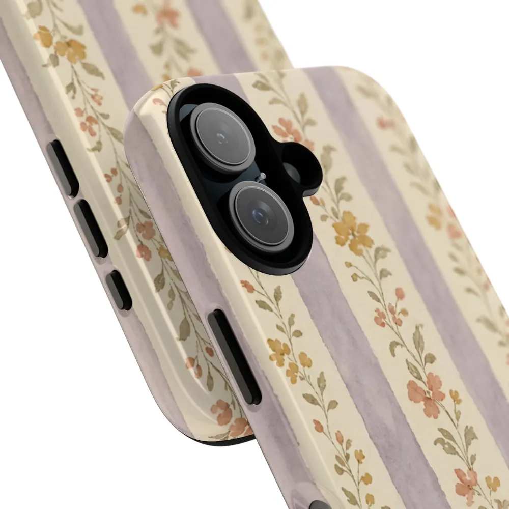 Vintage Floral Stripes Tough Phone Case