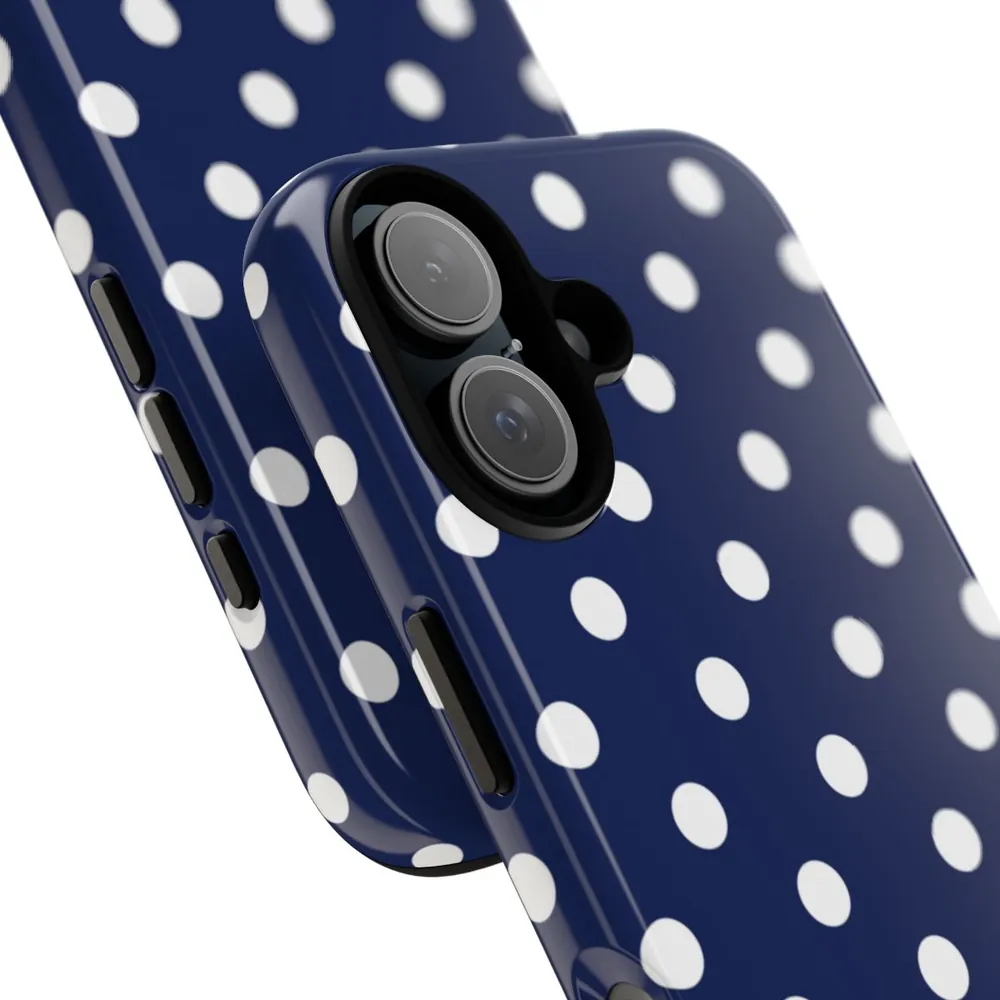 Navy Blue & White Polka Dots Tough Phone Case
