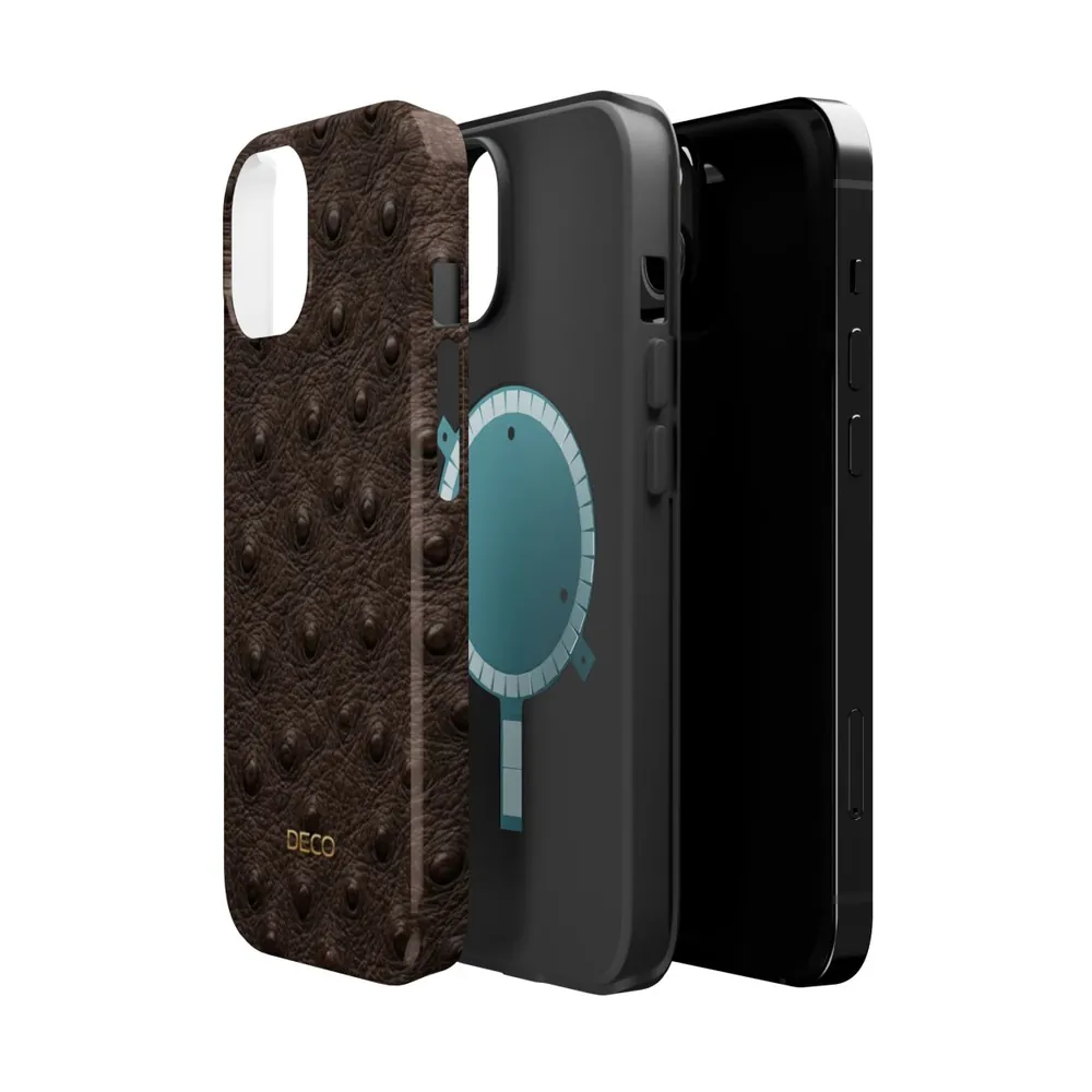 Brown Ostrich Skin MagSafe Impact-Resistant Phone Case