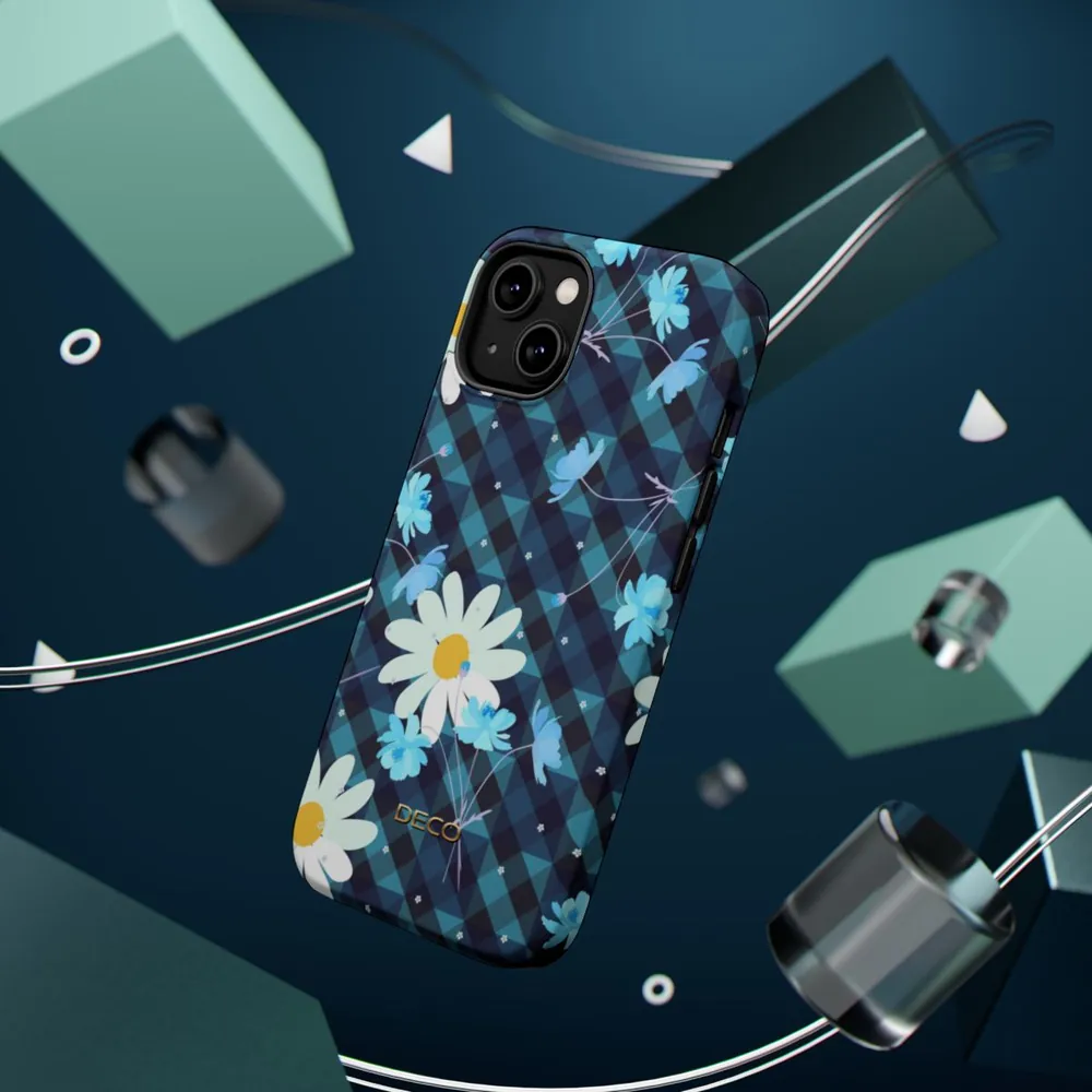 Daisy Blue Gingham Plaid MagSafe Impact-Resistant Phone Case