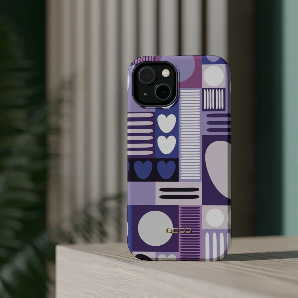 Deep Purple Graphic Hearts MagSafe Impact-Resistant Phone Case