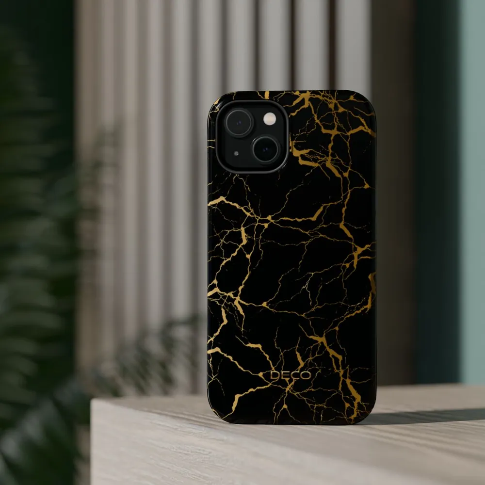 Black Gold Electric Marble MagSafe Impact-Resistant Phone Case