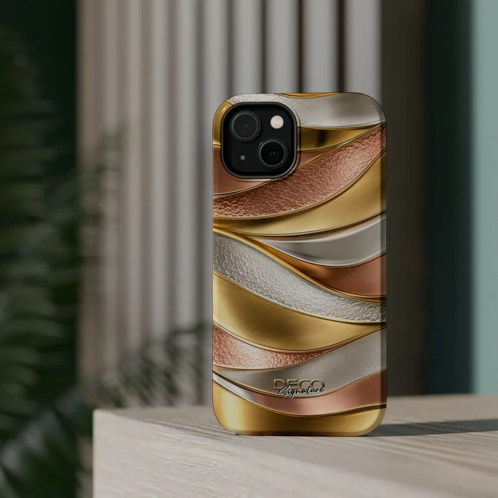 Luxury Textured White, Yellow & Rose Gold DECO Signature MagSafe Impact-Resistant Phone Case