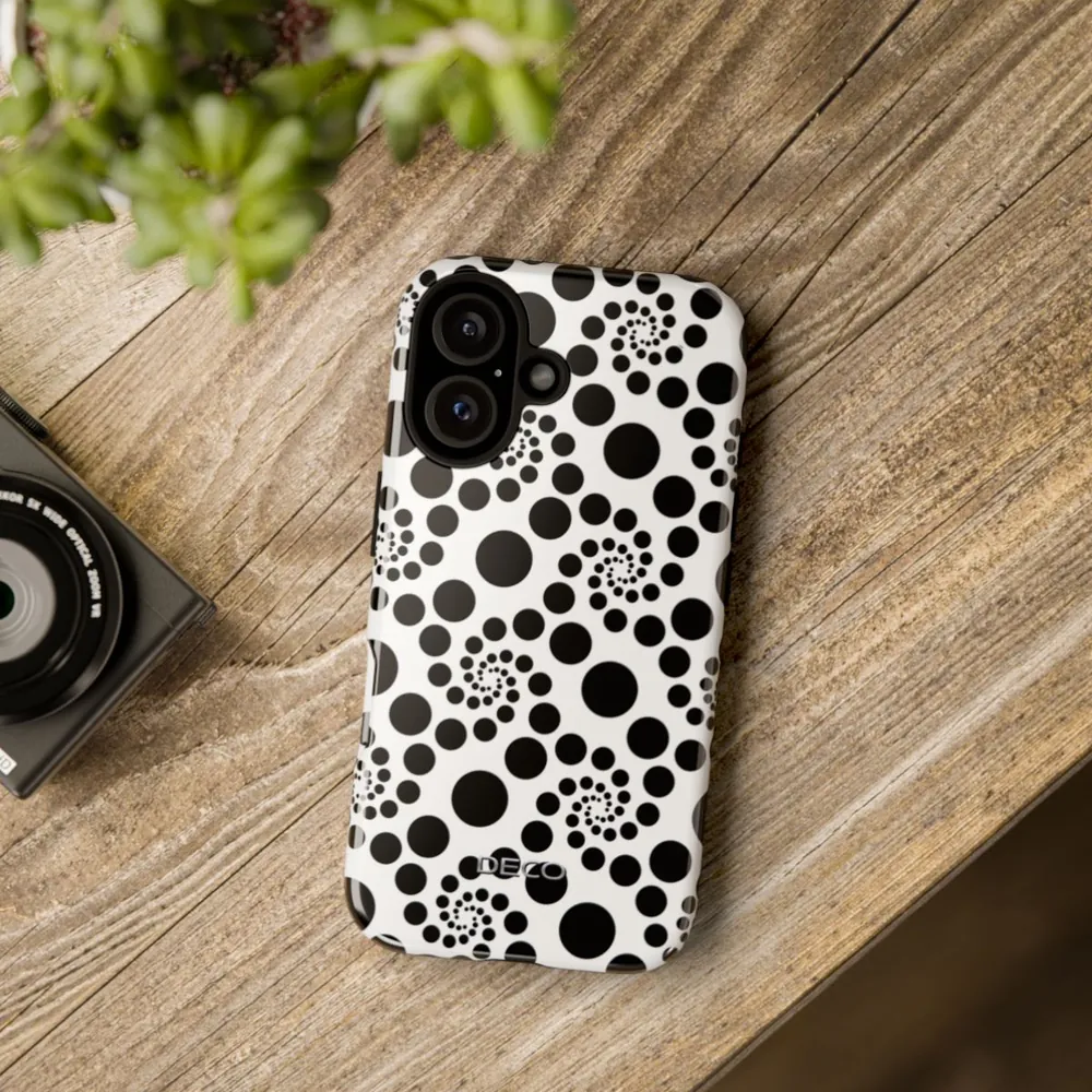 White & Black Twirly Polka Dots Tough Phone Case
