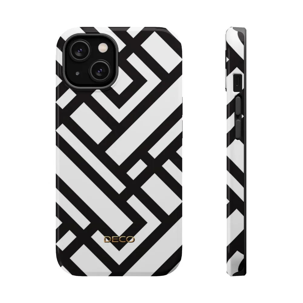 Black & White Maze Geometric MagSafe Impact-Resistant Phone Case