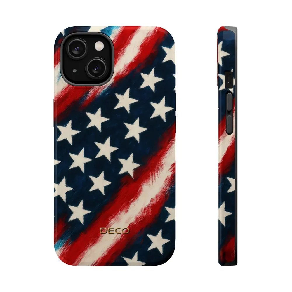 Painted Vintage America US Flag MagSafe Impact-Resistant Phone Case