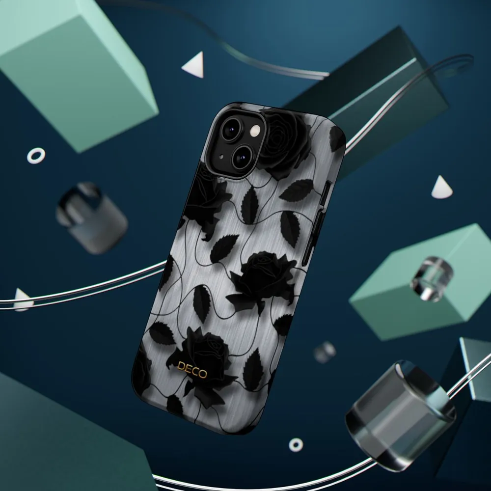 Black Rose Floral MagSafe Impact-Resistant Phone Case