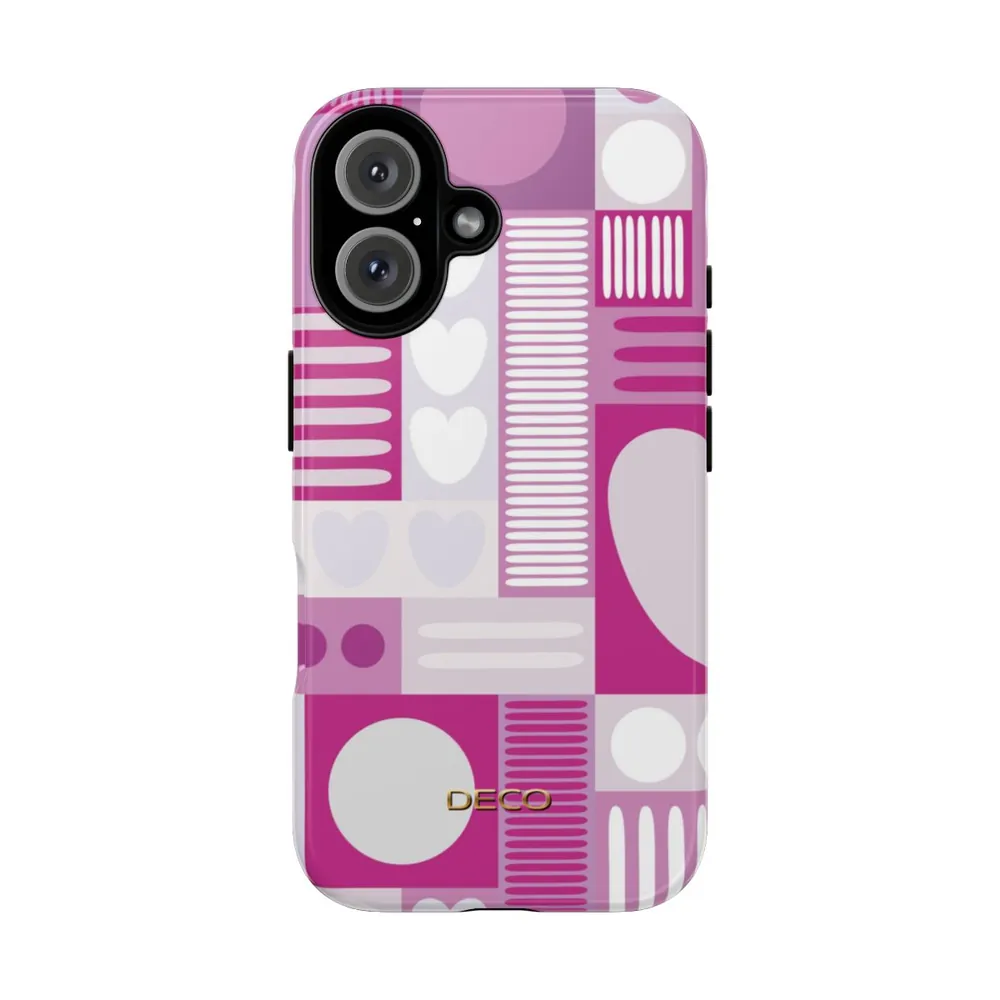 Deep Pink Graphic Hearts Tough Phone Case