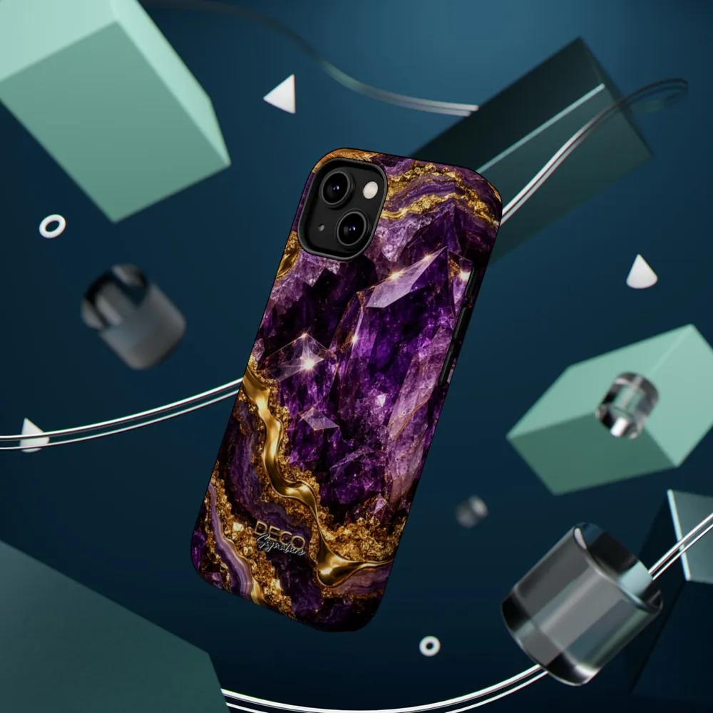Luxury Amethyst & Gold DECO Signature MagSafe Impact-Resistant Phone Case