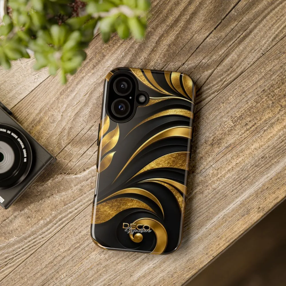 Luxury Textured Black & Gold Inlay DECO Signature Tough Phone Case