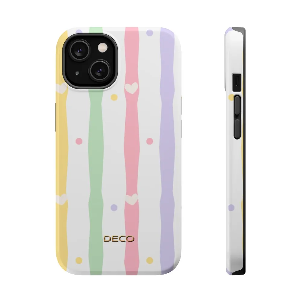Pastel Heart Stripes MagSafe Impact-Resistant Phone Case
