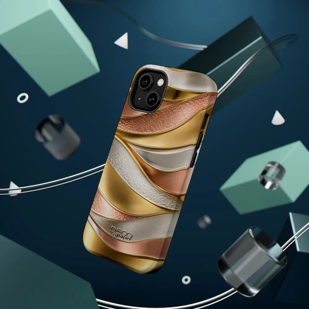 Luxury Textured White, Yellow & Rose Gold DECO Signature MagSafe Impact-Resistant Phone Case