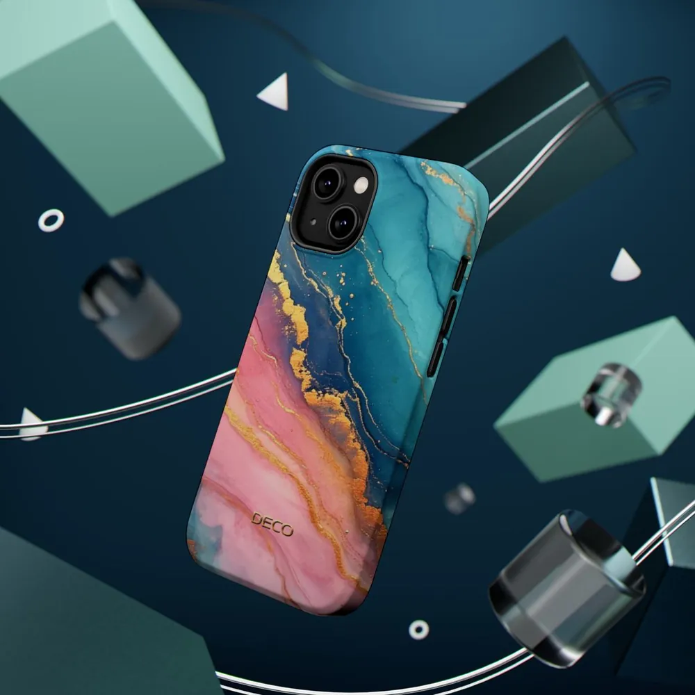 Pastel Gold Pinks & Blues Watercolor Marble MagSafe Impact-Resistant Phone Case