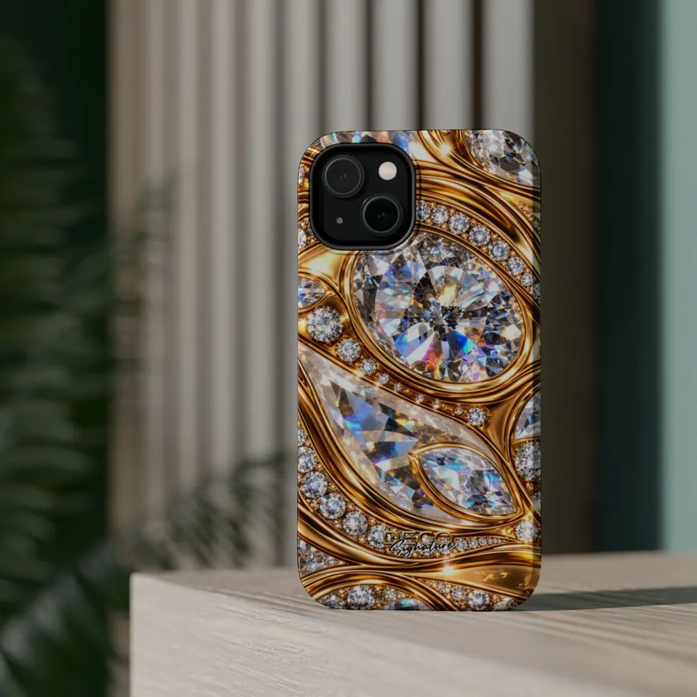 Luxury Liquid Gold & Diamonds DECO Signature MagSafe Impact-Resistant Phone Case