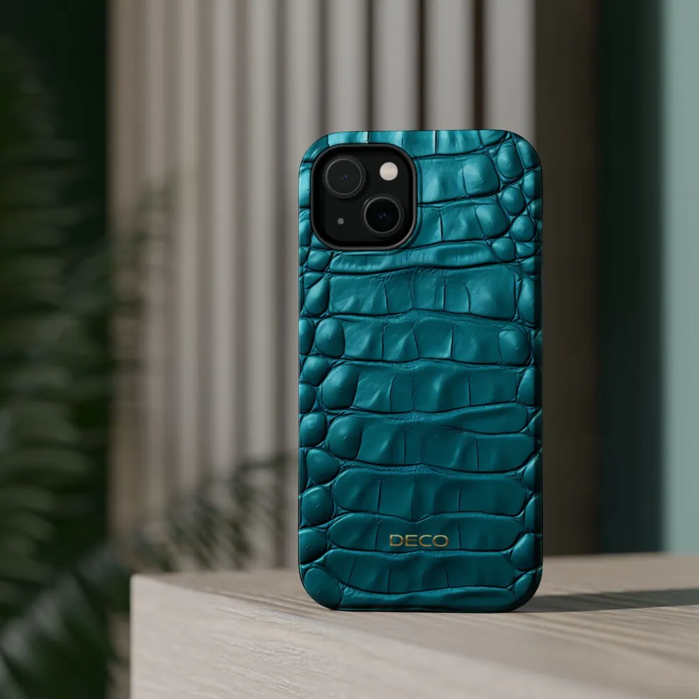 Teal Crocodile Skin MagSafe Impact-Resistant Phone Case