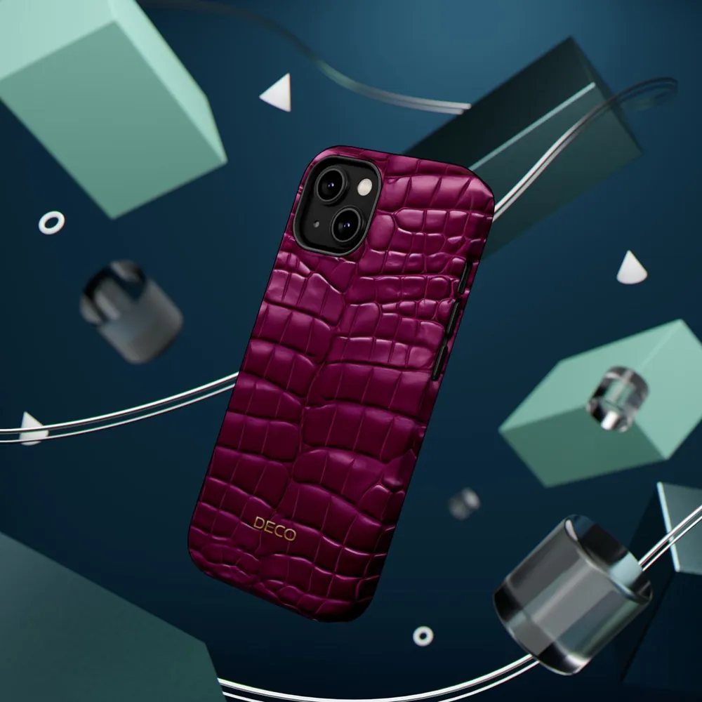 Deep Magenta Alligator Skin MagSafe Impact-Resistant Phone Case