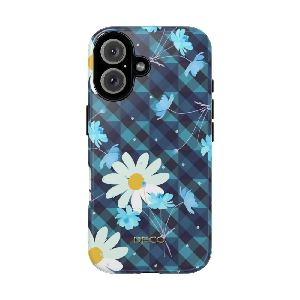Daisy Blue Gingham Plaid Tough Phone Case