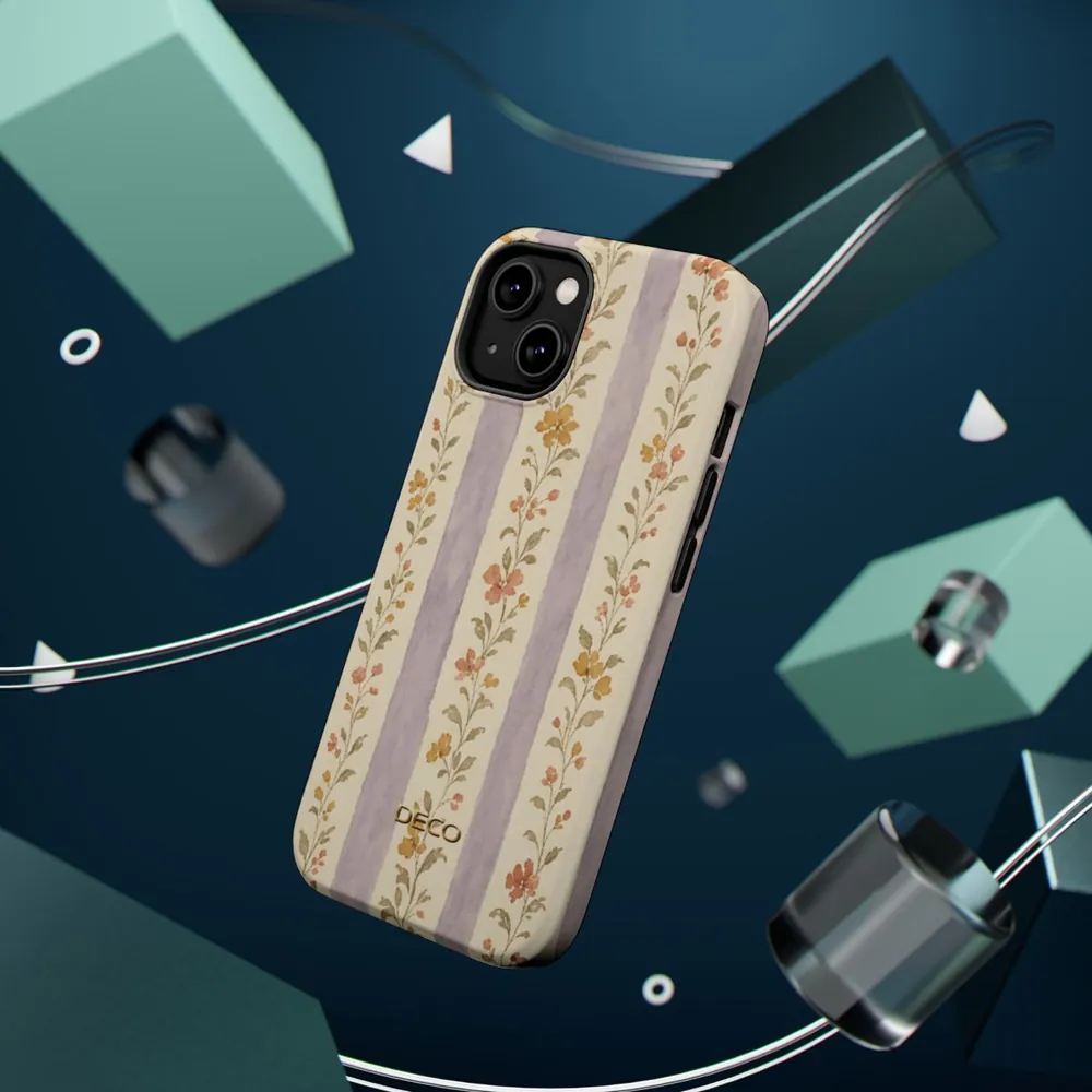 Vintage Floral Stripes MagSafe Impact-Resistant Phone Case