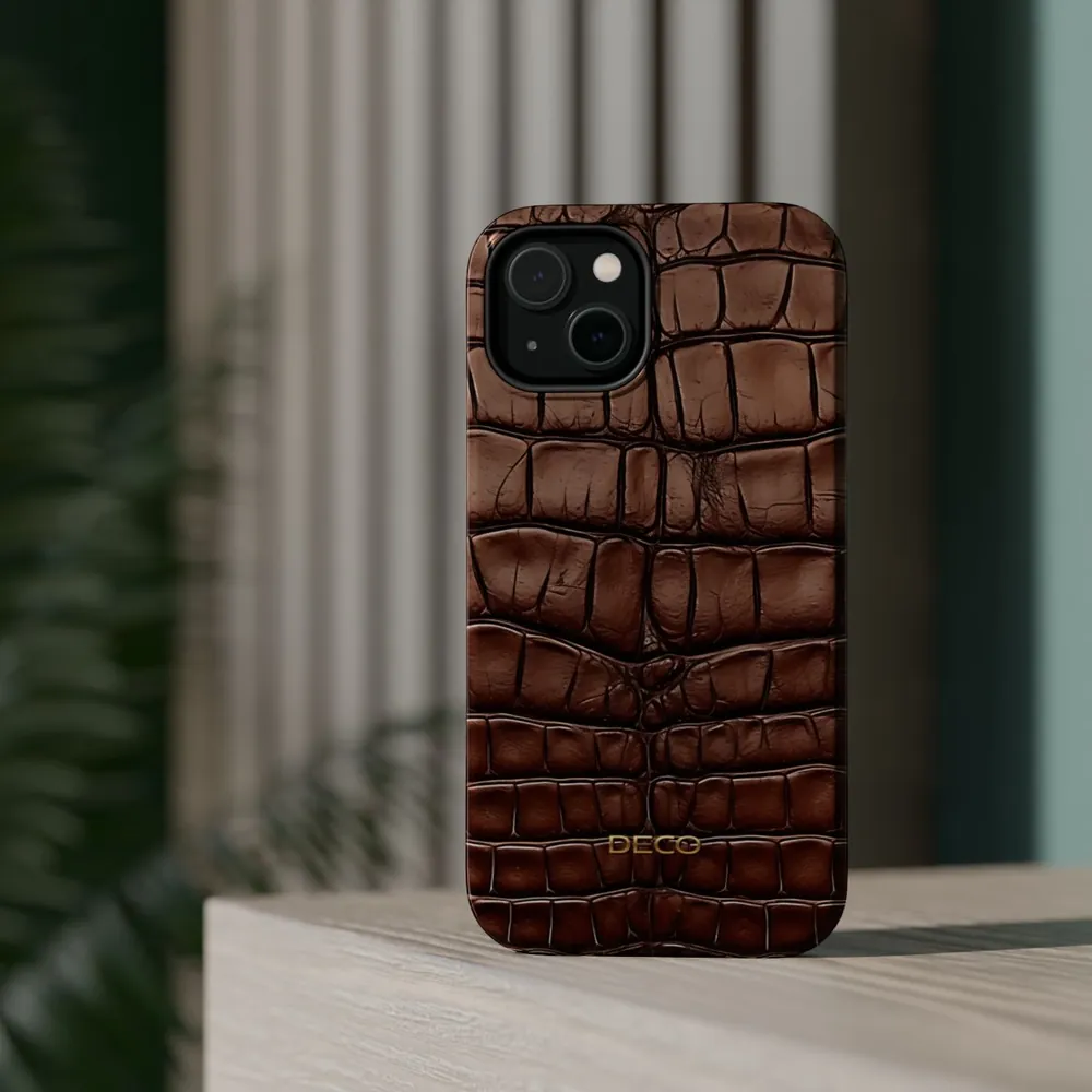 Brown Alligator Skin MagSafe Impact-Resistant Phone Case