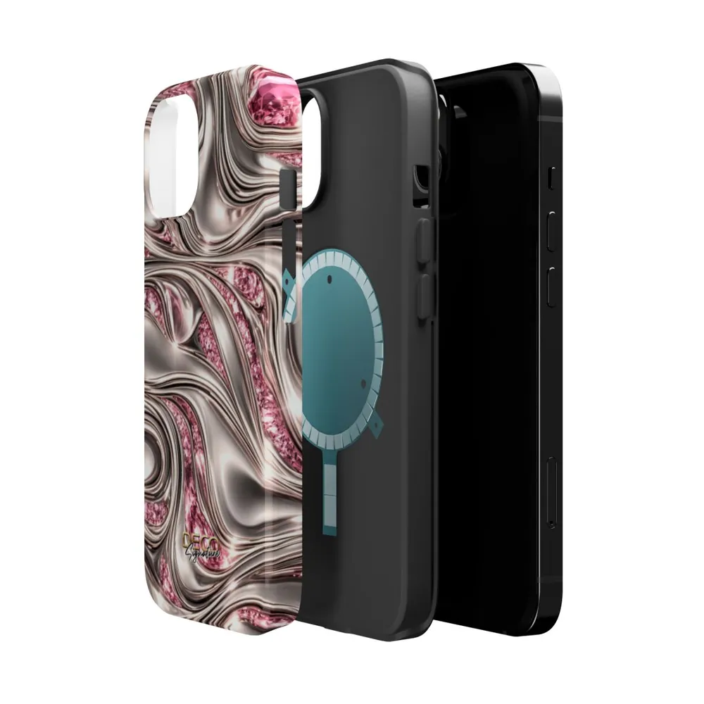 Luxury Liquid Platinum & Pink Diamonds DECO Signature MagSafe Impact-Resistant Phone Case
