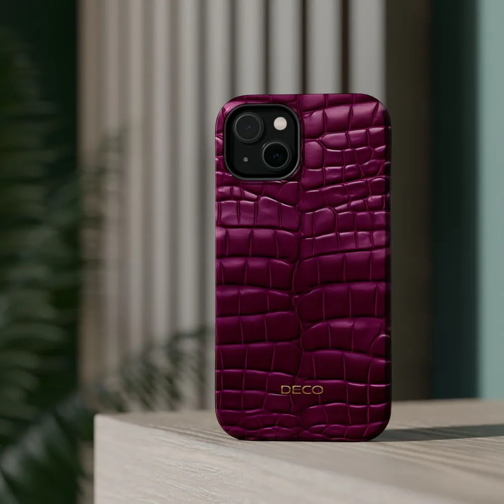 Deep Magenta Alligator Skin MagSafe Impact-Resistant Phone Case