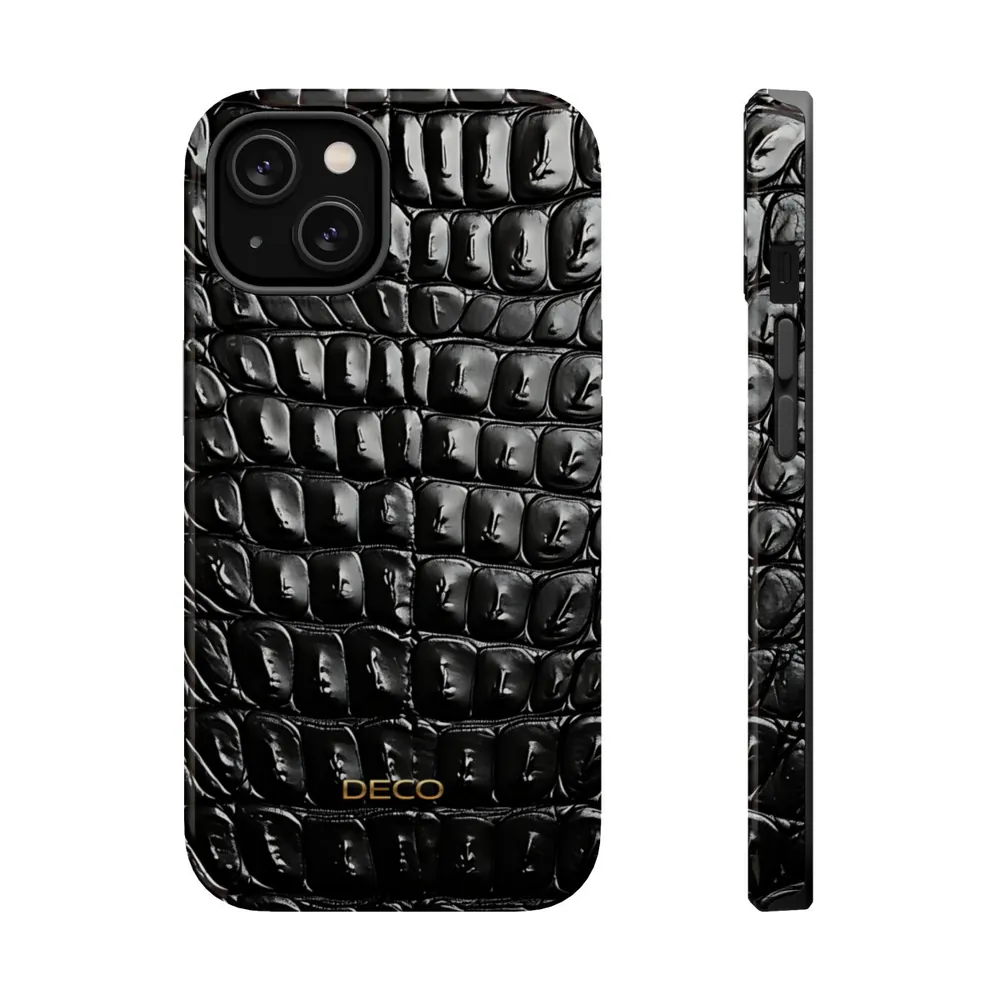 Black Crocodile Skin MagSafe Impact-Resistant Phone Case