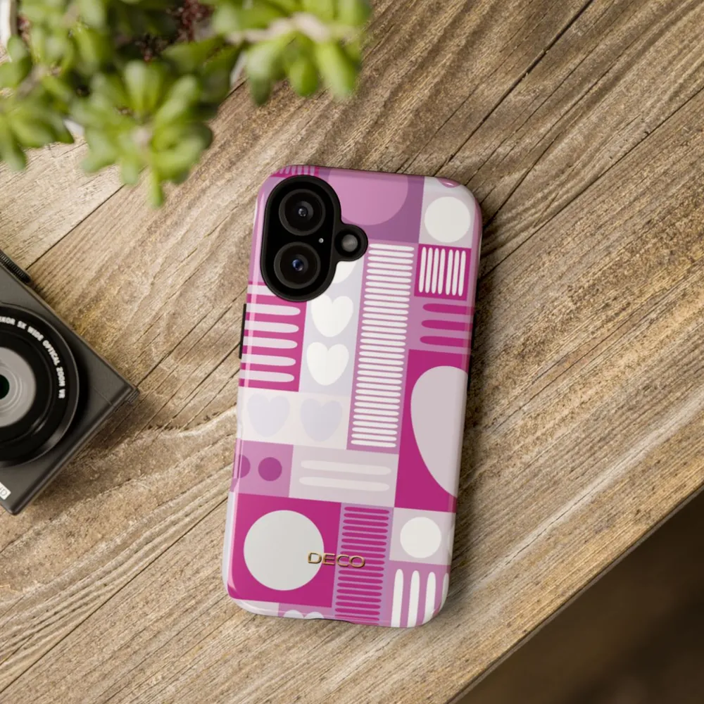 Deep Pink Graphic Hearts Tough Phone Case