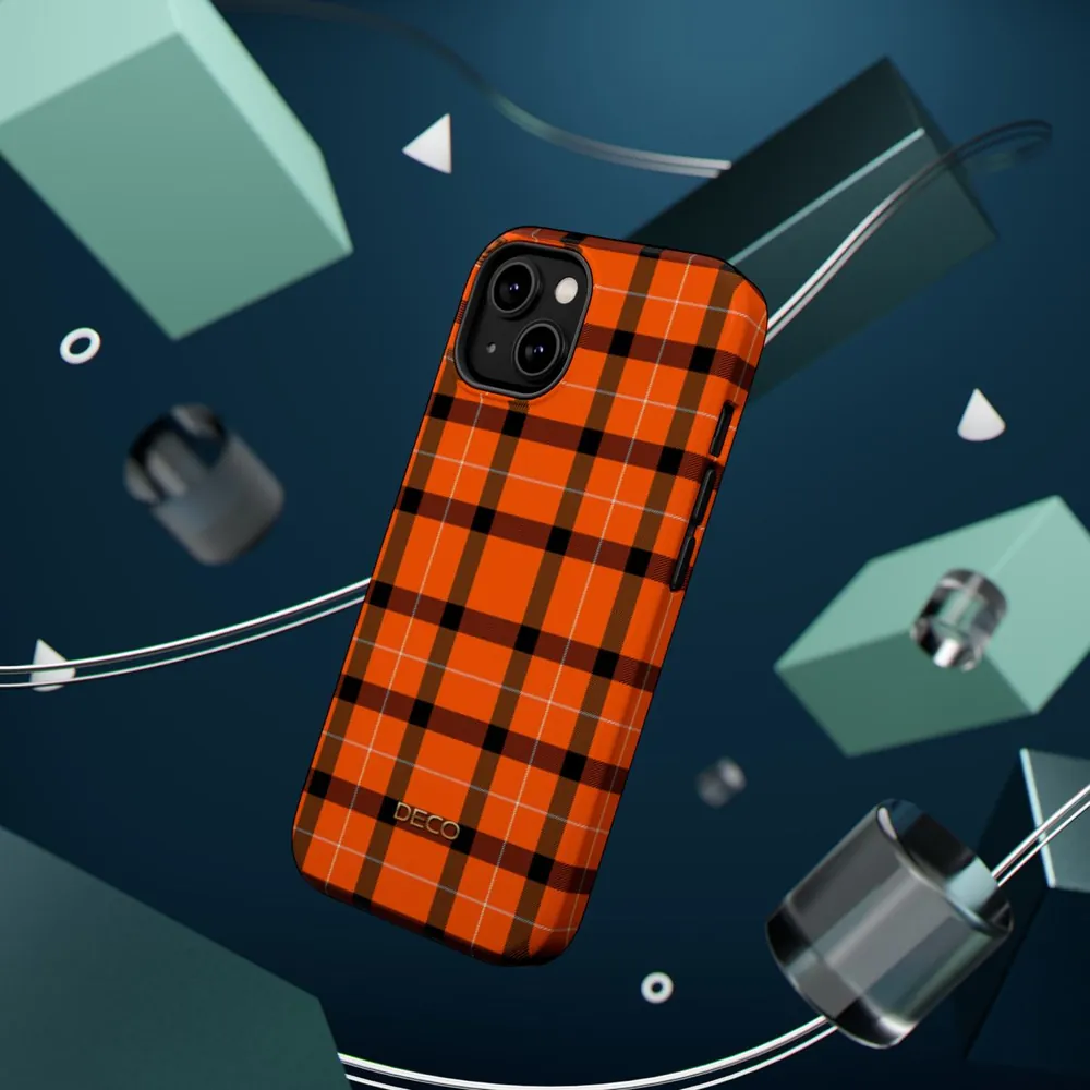 Orange Gingham Tartan Plaid MagSafe Impact-Resistant Phone Case