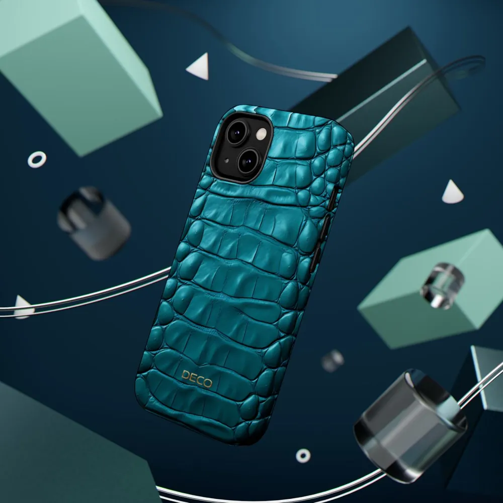 Teal Crocodile Skin MagSafe Impact-Resistant Phone Case