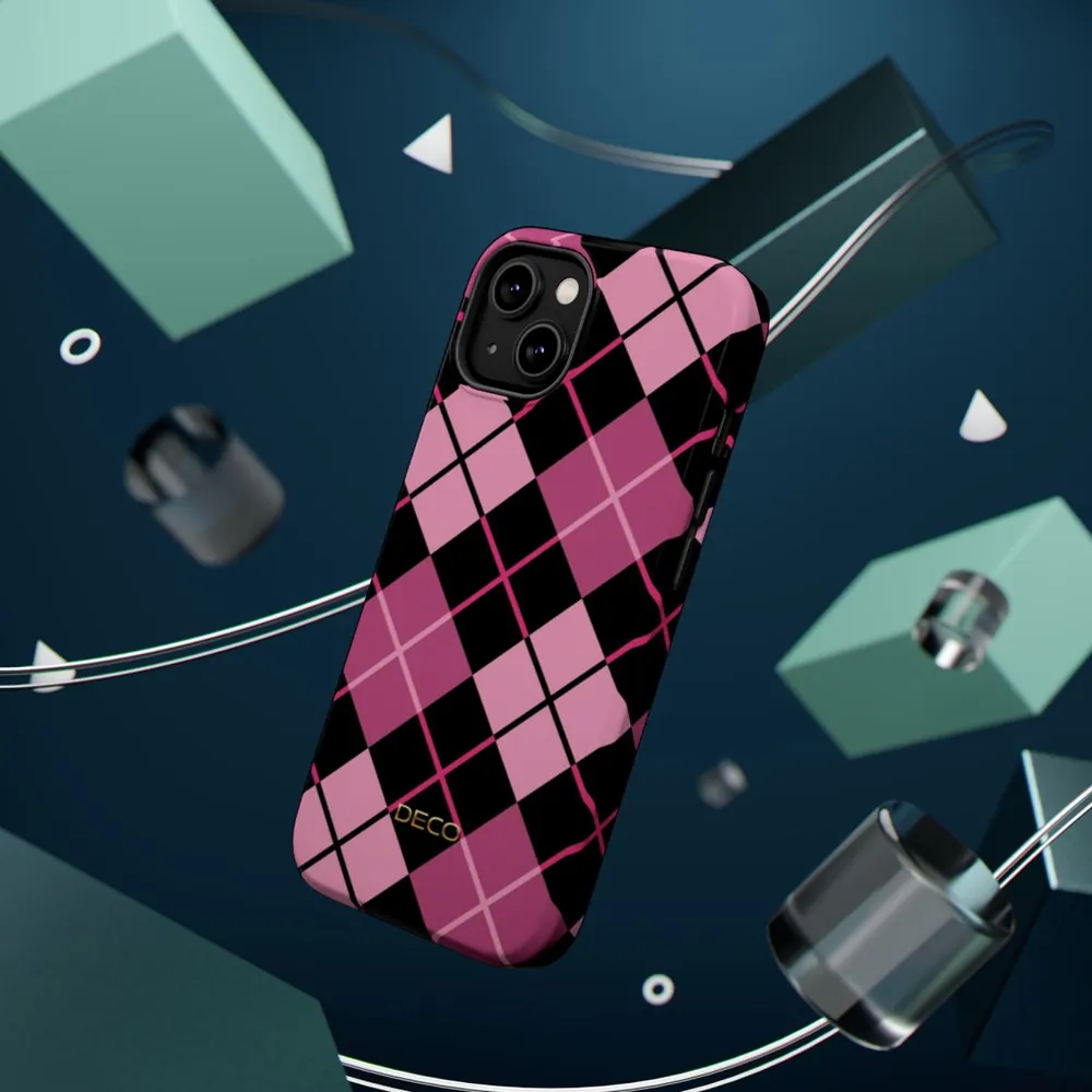 Pink Argyle Plaid MagSafe Impact-Resistant Phone Case