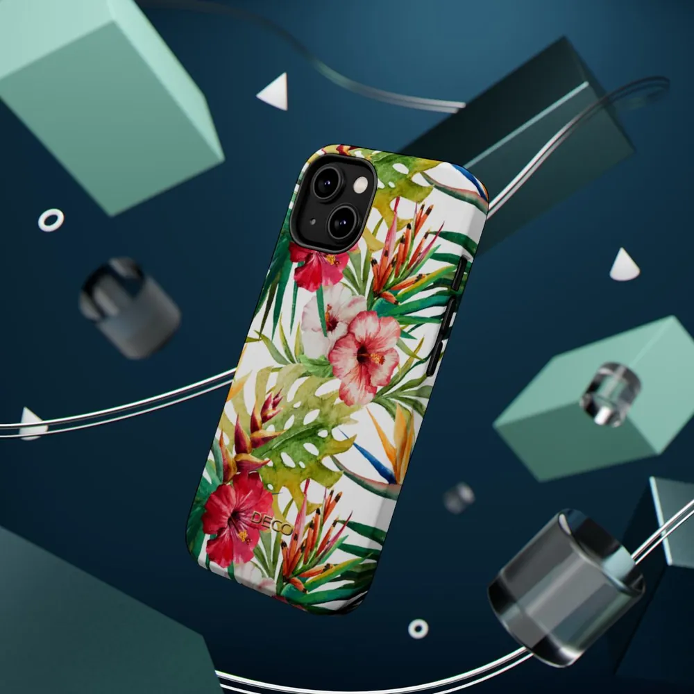 Watercolor Tropical Hibiscus Floral MagSafe Impact-Resistant Phone Case
