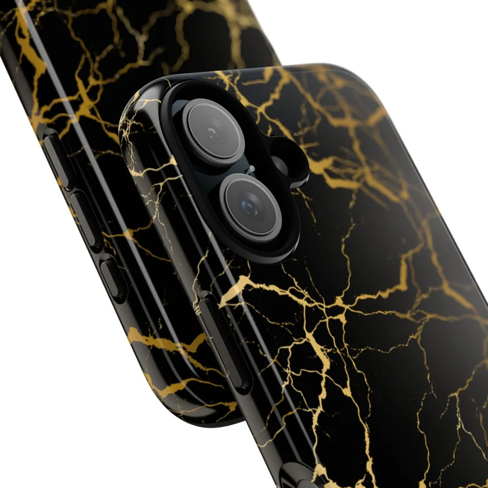 Black Gold Electric Marble Tough Phone Case