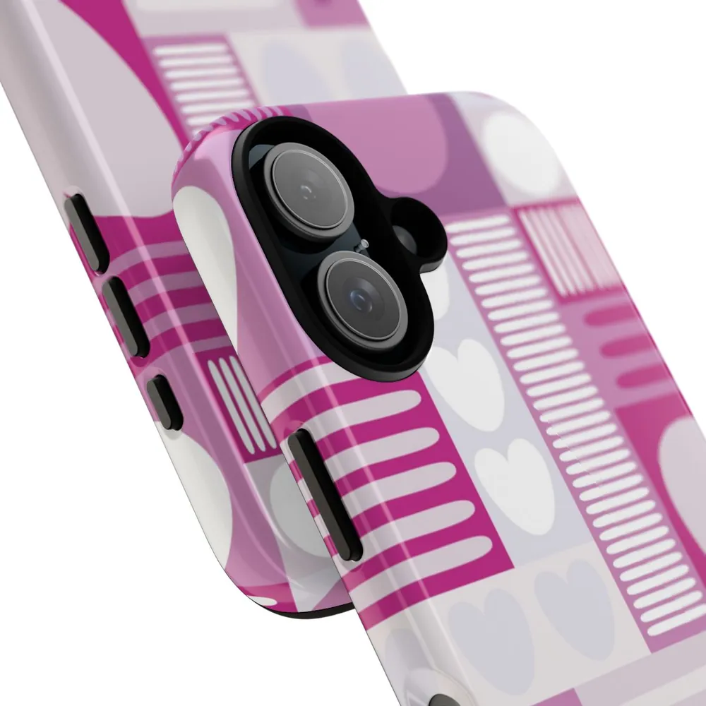 Deep Pink Graphic Hearts Tough Phone Case