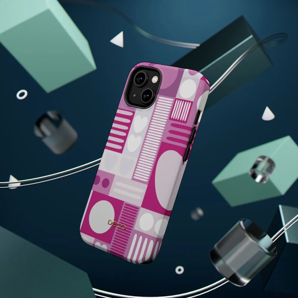 Deep Pink Graphic Hearts MagSafe Impact-Resistant Phone Case