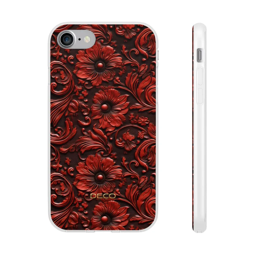Red Floral Tooled Western Leather Phone Case