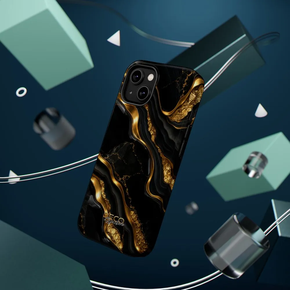 Luxury Textured Black Onyx & Gold DECO Signature MagSafe Impact-Resistant Phone Case
