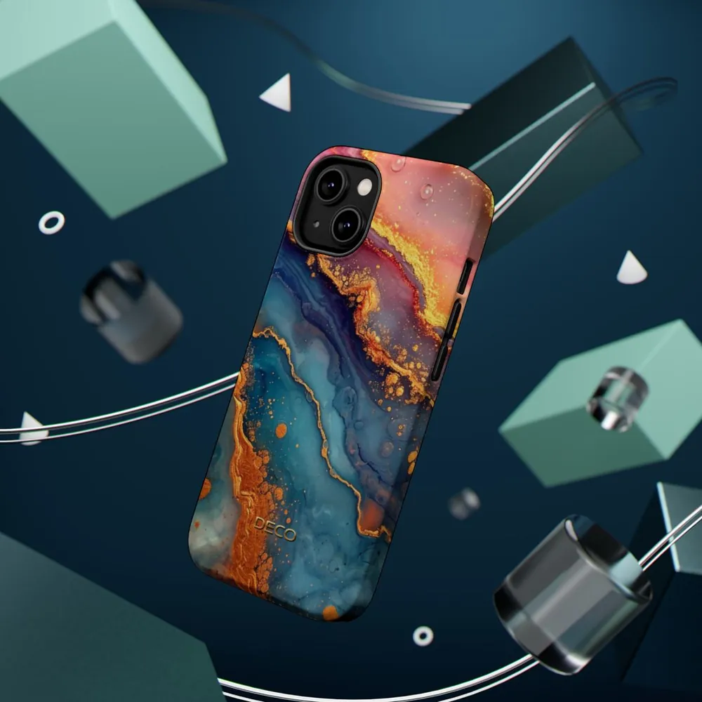 Pastel Rainbow & Gold Watercolor Marble MagSafe Impact-Resistant Phone Case