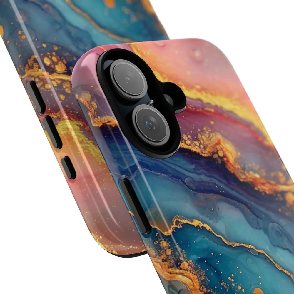 Pastel Rainbow & Gold Watercolor Marble Tough Phone Case