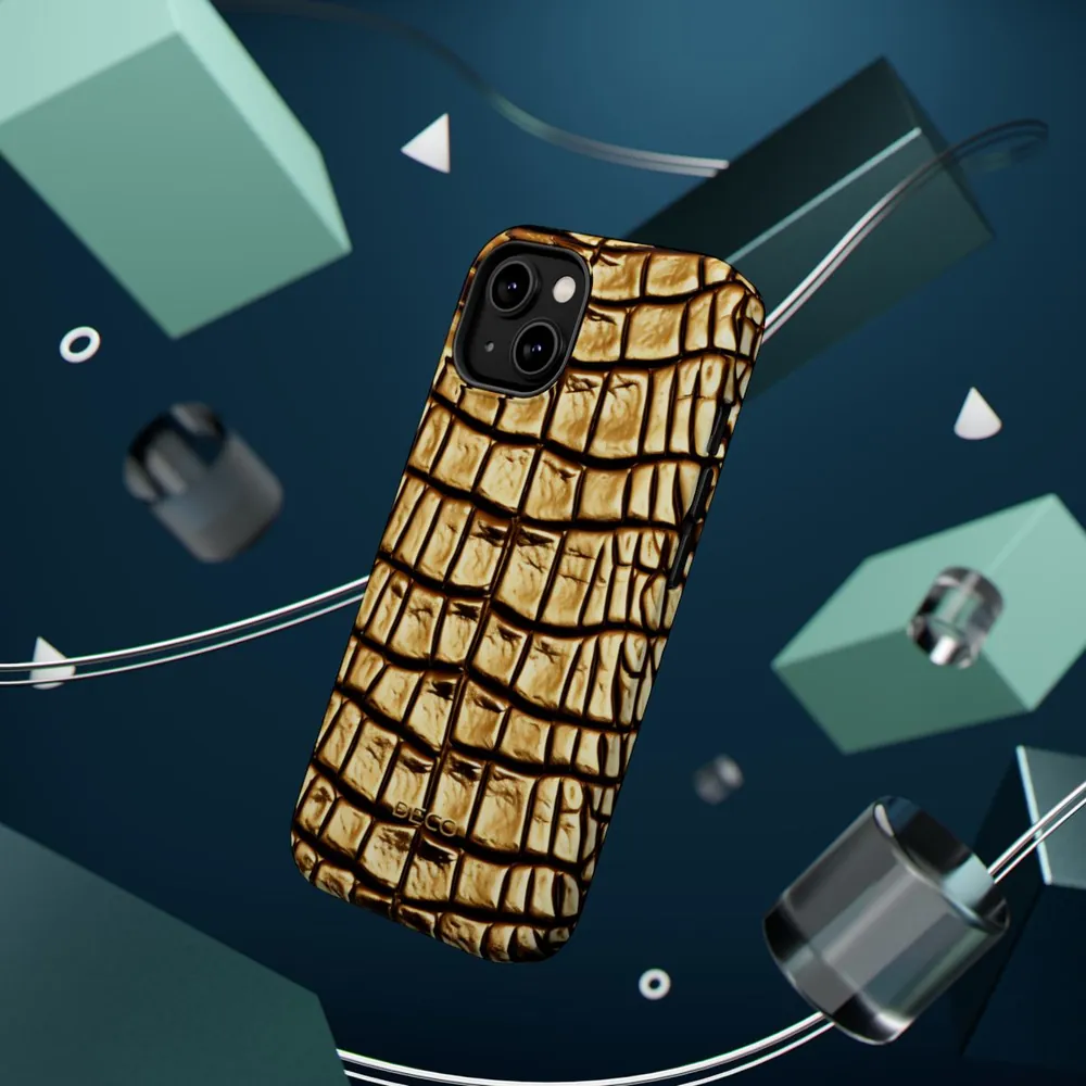 Gold Alligator Skin MagSafe Impact-Resistant Phone Case
