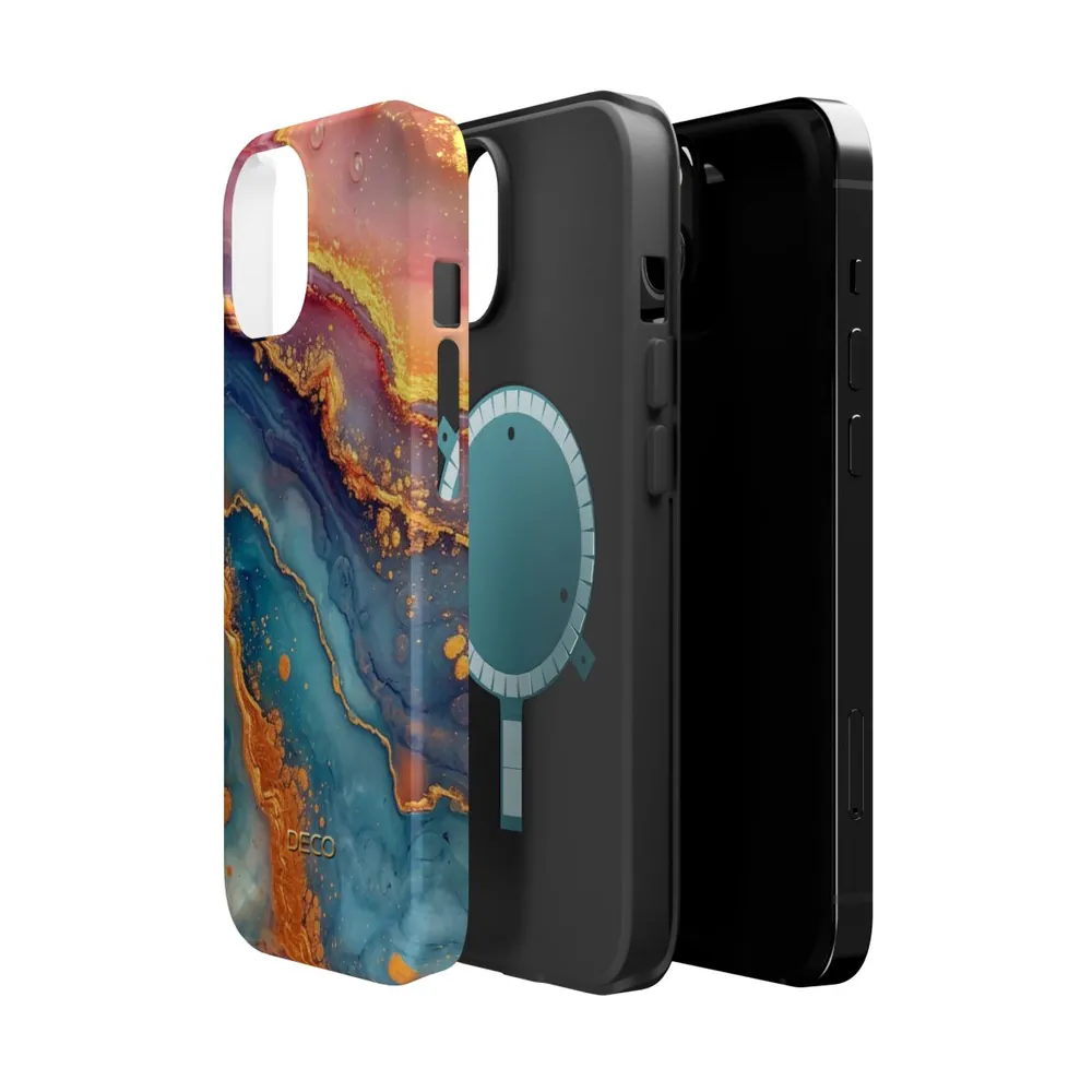 Pastel Rainbow & Gold Watercolor Marble MagSafe Impact-Resistant Phone Case