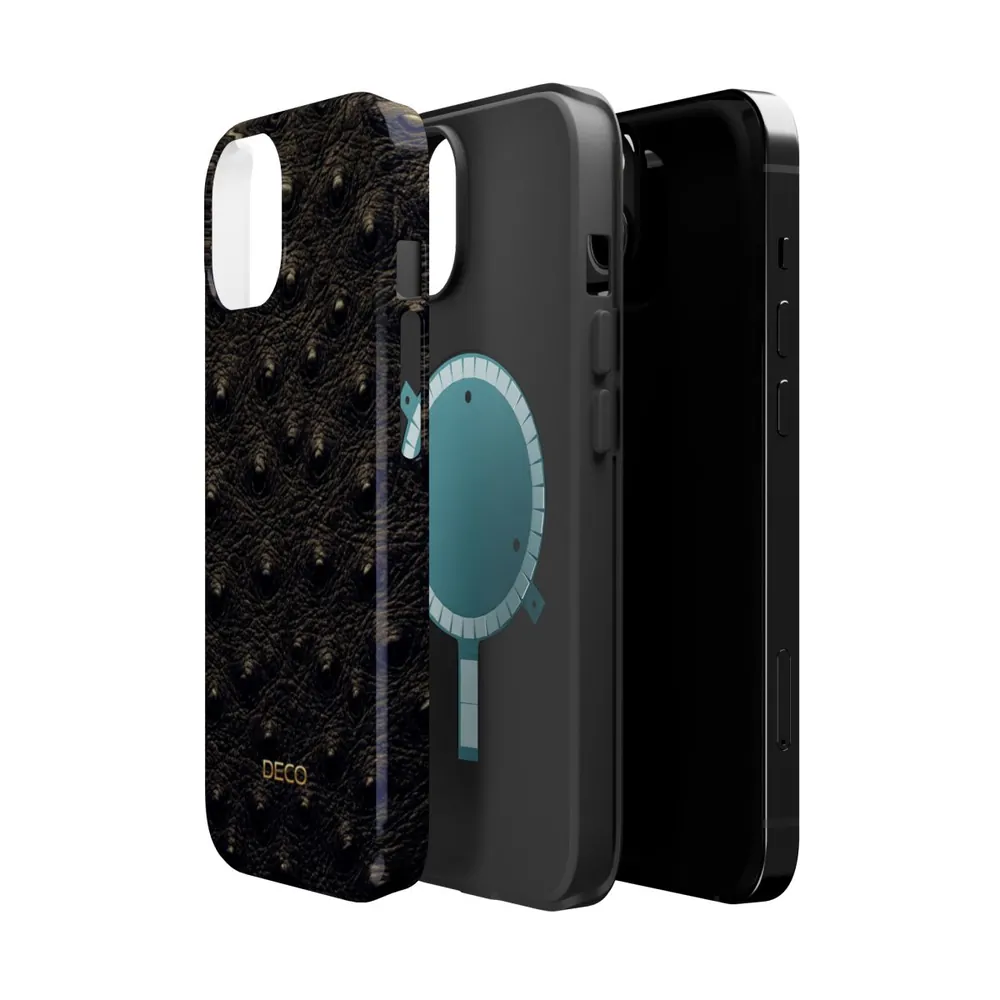 Dark Ostrich Skin MagSafe Impact-Resistant Phone Case