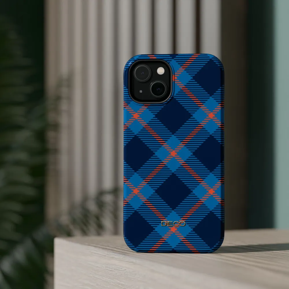Blue Tartan Plaid MagSafe Impact-Resistant Phone Case