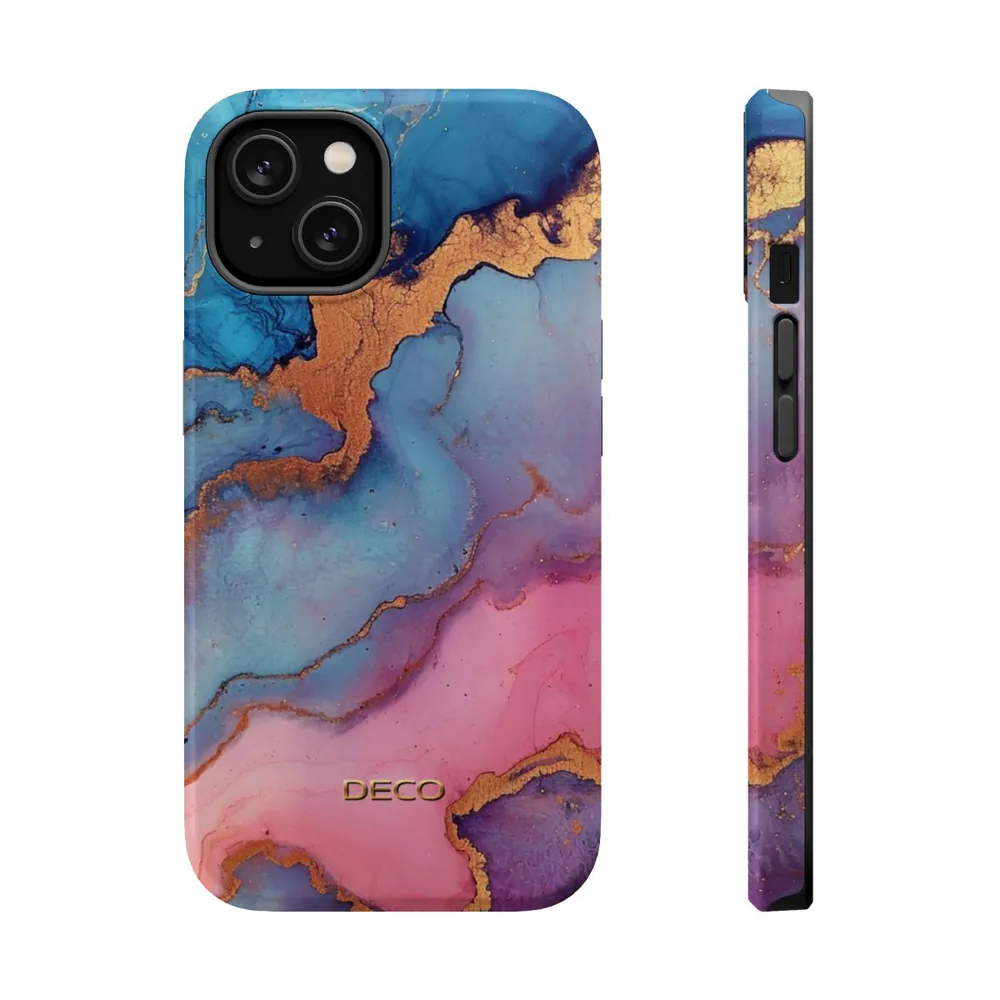 Gold Pink & Purple Watercolor Marble MagSafe Impact-Resistant Phone Case