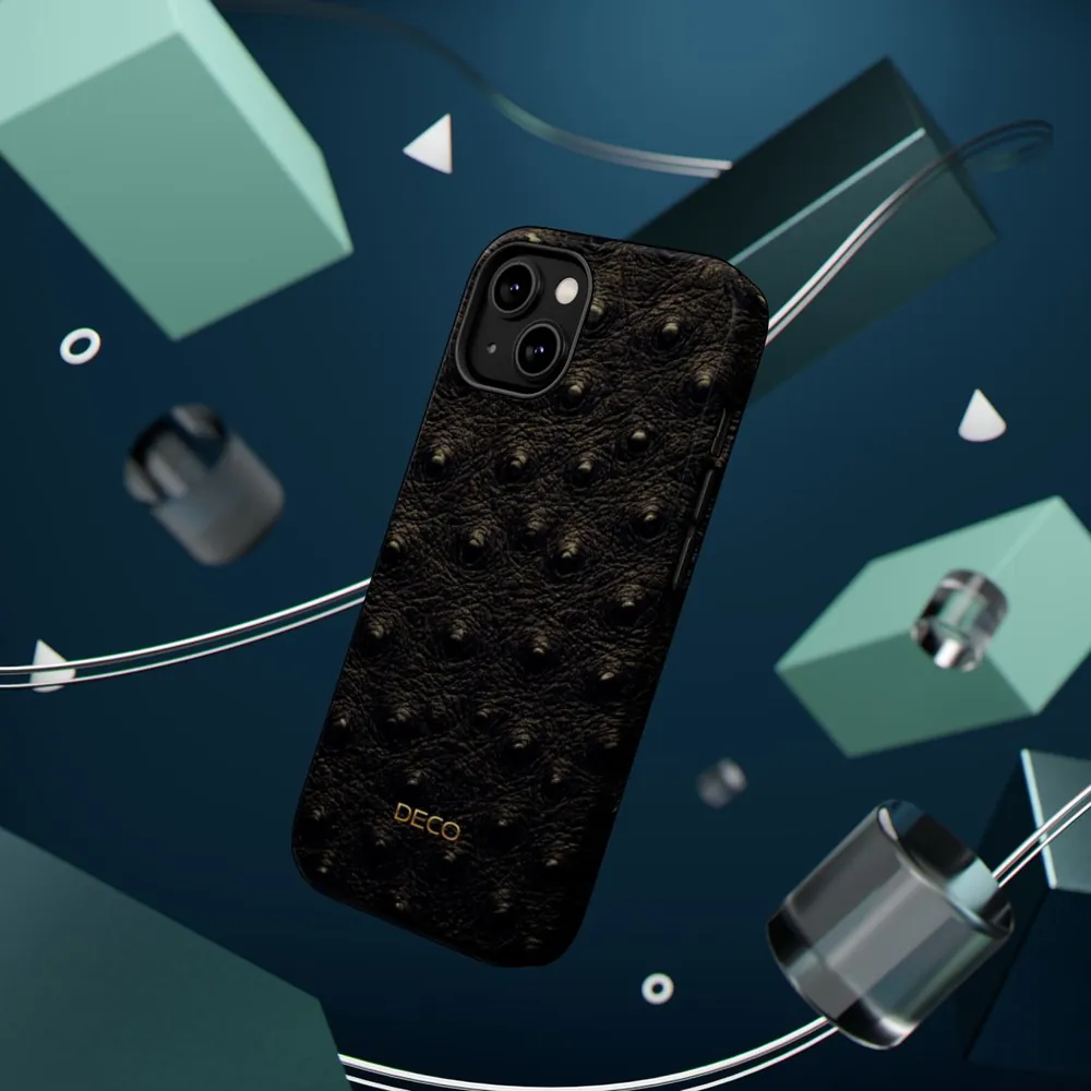 Dark Ostrich Skin MagSafe Impact-Resistant Phone Case