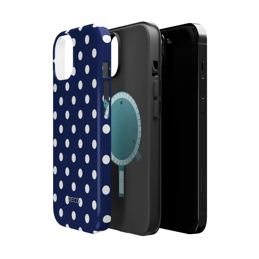 Navy Blue & White Polka Dots MagSafe Impact-Resistant Phone Case