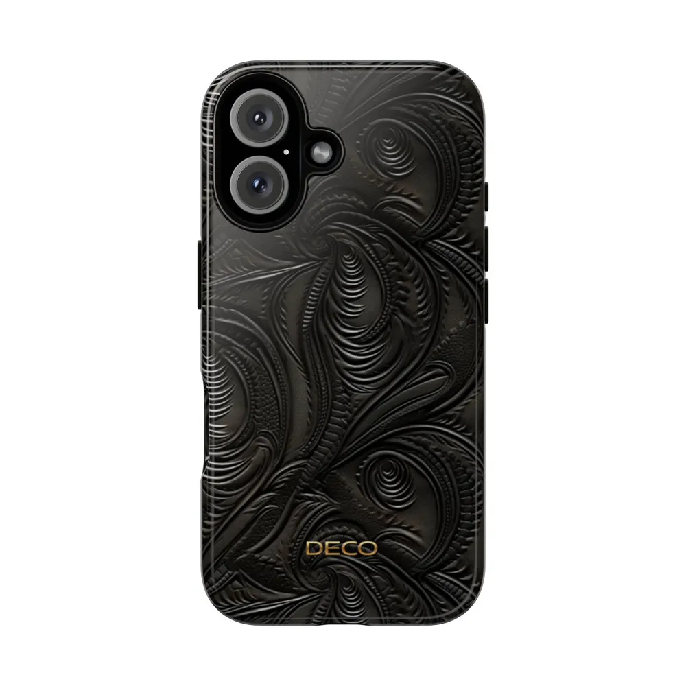 Black Tooled Western Leather Tough Phone Case